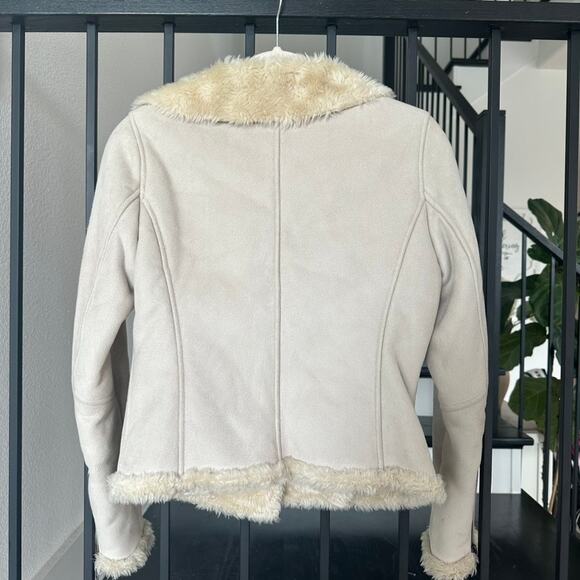 Express-Shearling Moto Jacket-Tan Faux Suede/Fur-XS-Cozy Winter Outerwear - Picture 4 of 6